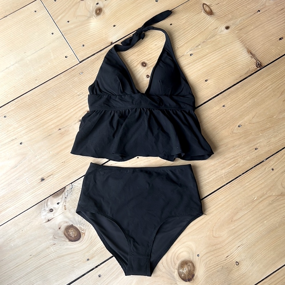 NWT J.Crew Halter Peplum High Waisted 2 Piece Tankini in Piqué Nylon, Size S